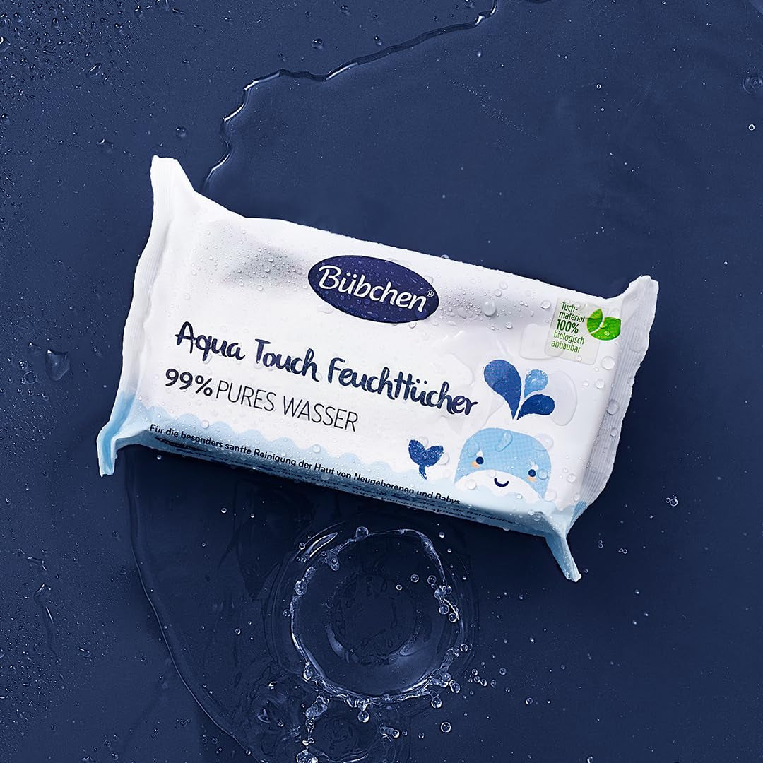 Bübchen Aqua Touch babydoekjes 144 stuks (3 x 48) - gevoelige huidverzorgingsdoekjes met 99% zuiver water, vochtige doekjes voor pasgeborenen en baby's