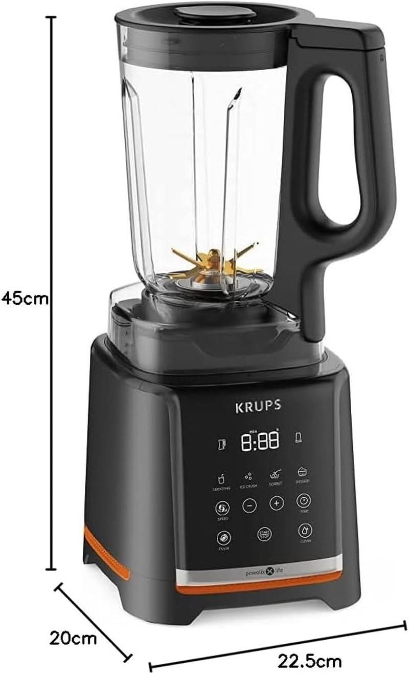 Krups Highspeed - Standmixer Infinymix KB9158 | 1600 W | 5 automatische programma's + handmatige installatie | Tritanbehalter | Incl. Herzeftiefstal | Smoothies, shakes, gemalen ijs | Schwarz Kitchen Naty-winkel