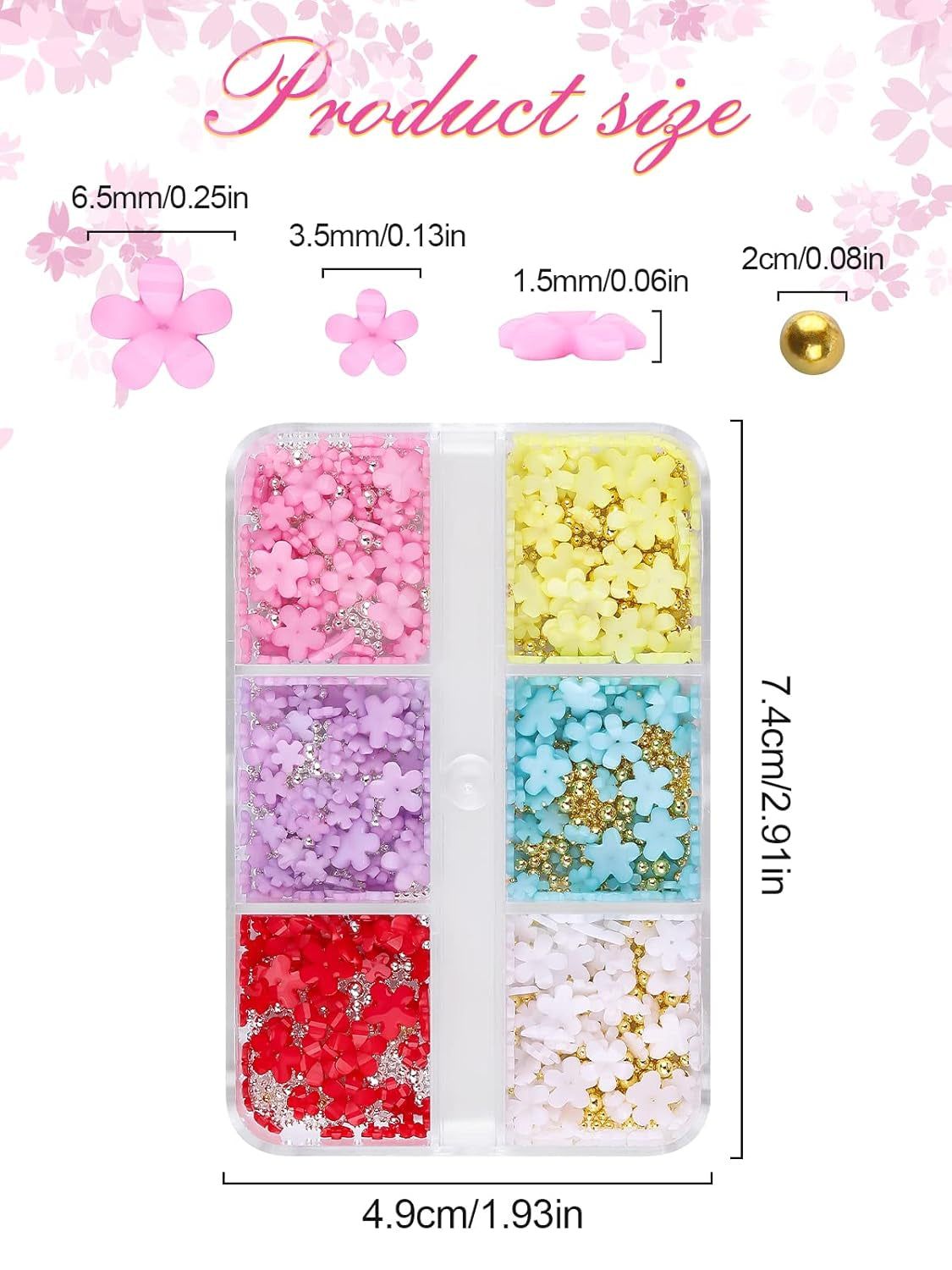 Kalolary Bloemen Nail Art Charms, 3D Acryl Bloemen voor Nagels Vijf Bloemblaadjes Bloemenornamenten Nagel Edelstenen Strass Gemengde Metalen Kralen voor DIY Nail Art Design Sieraden Maken (2 Dozen)