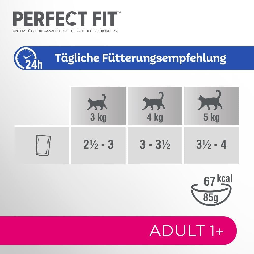Perfect Fit Adult 1+ selectie natvoer met zalm, diepzeevis, rundvlees en kip, 48 zakjes, 12x85g (4 stuks) - Premium natvoer voor volwassen katten vanaf 1 jaar