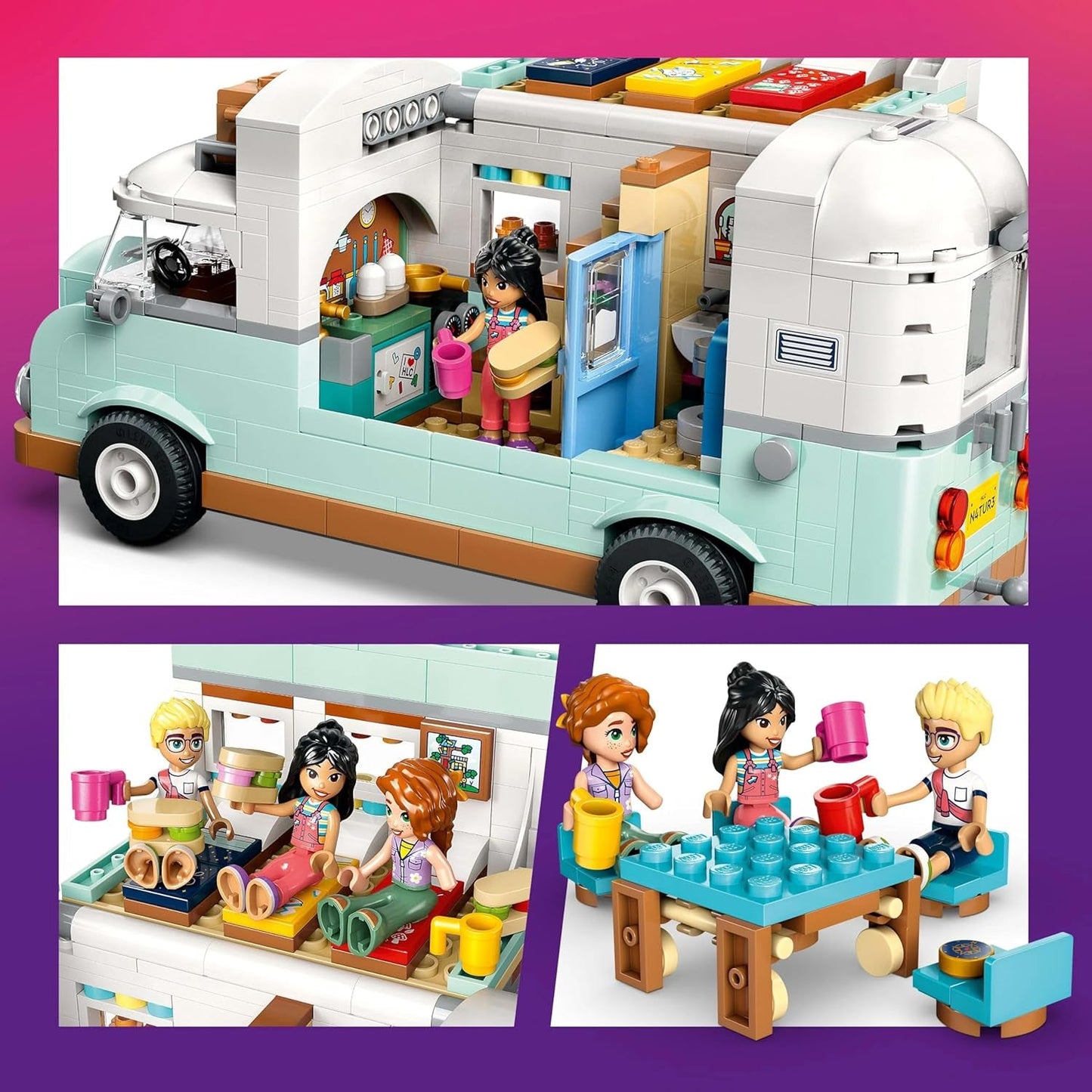 LEGO Friends Caravan, rollenspel-bouwset met een speelgoedcaravan, cadeau voor meisjes vanaf 7 jaar, creatieve speelset met 3 minifiguren en figuur van een fretdier 42663 Bouwsets Besuche in LEGO-Store