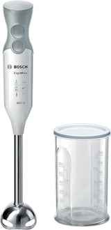 Bosch Stabmixer Ergomixx MSM66110, Edelstahl-Mixfuß, Mix- en Messbecher, 2 Geschwindigkeitsstufen, Leichtes Gehäuse, 4-Klingen-Messer, Einfache Reinigung, 600 W, Weiß/Grau Kitchen Naty Shop
