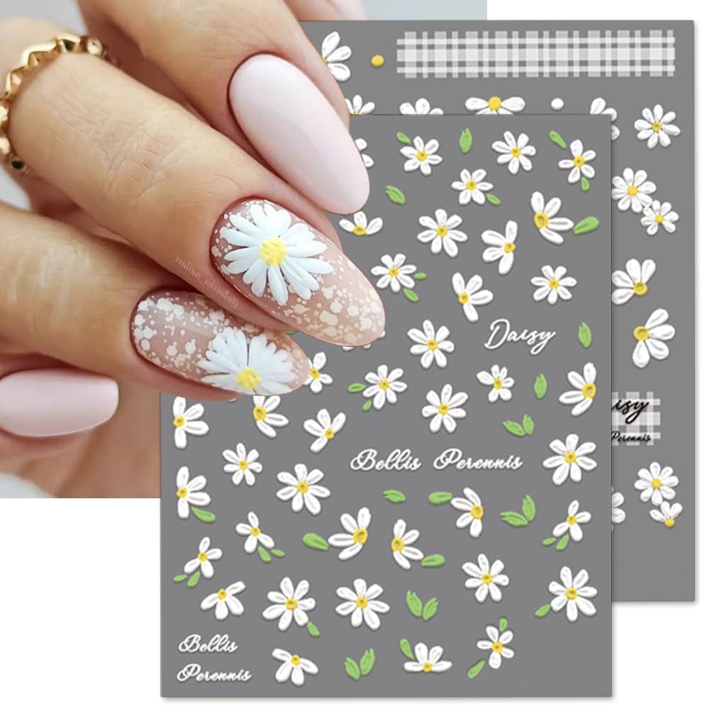 5D Reliëf Witte Madeliefjes Nagelstickers Bloemen Nagelstickers Bloemen Folie Zelfklevende Stickers Nail Art Stickers Madeliefjes Nageldecoratie Accessoires Bloemendesign Stickers Nail Art