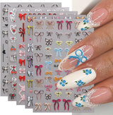 JMEOWIO Nagelsticker Bunte Herz Schleife 6 Blatt Nail Art Sticker Selbstklebend Nagelaufkleber Decoratie Nageldesign Zubehör