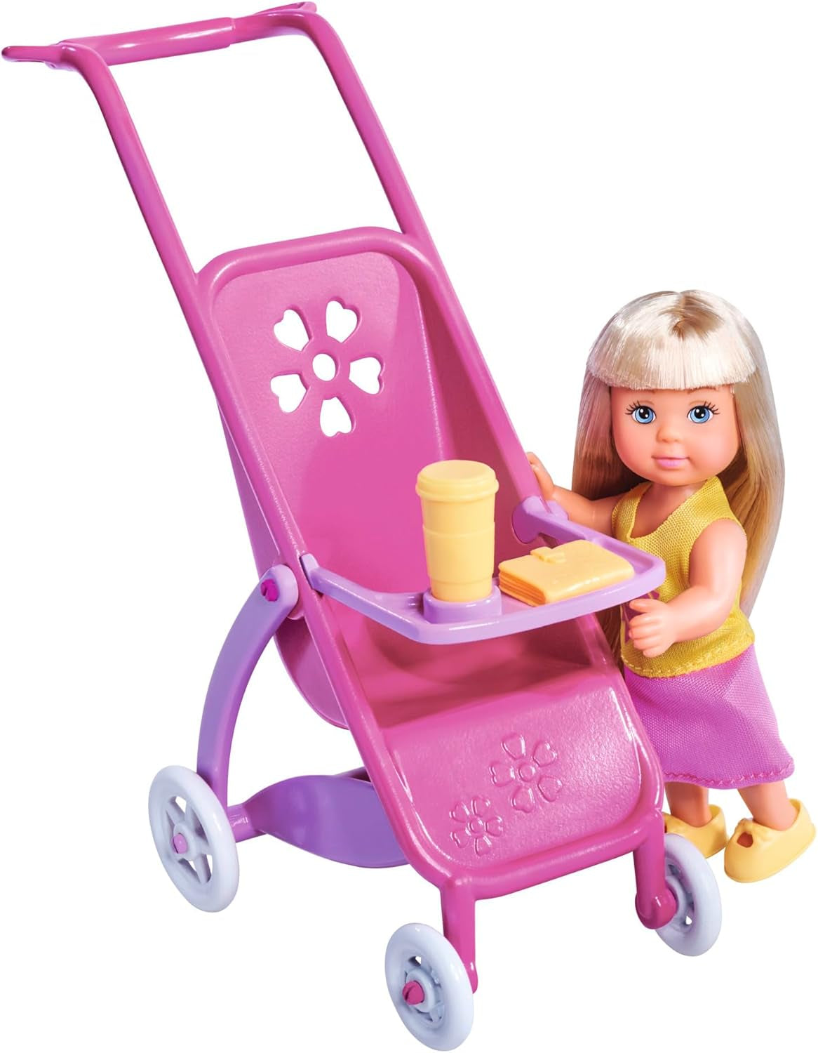 Simba 105733673 - Steffi Love Happy Family, zwangere pop, Kevin, Evi en baby met kinderwagen, 11 stuks, accessoires, 30 cm, vanaf 3 jaar
