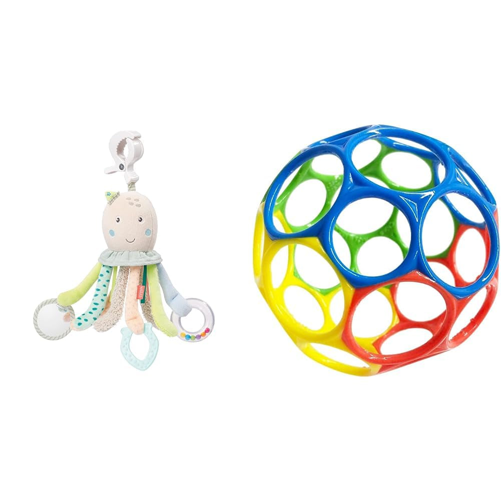 Fehn Octopus Activity Toy - Babymotoriek speelgoed voor kinderwagens en slimme starts, Oball, rammelaar met grijpballen om te wandelen, interactief babyspeelgoed Bebe Toys Naty Shop Octopus Activity Toy Pack
