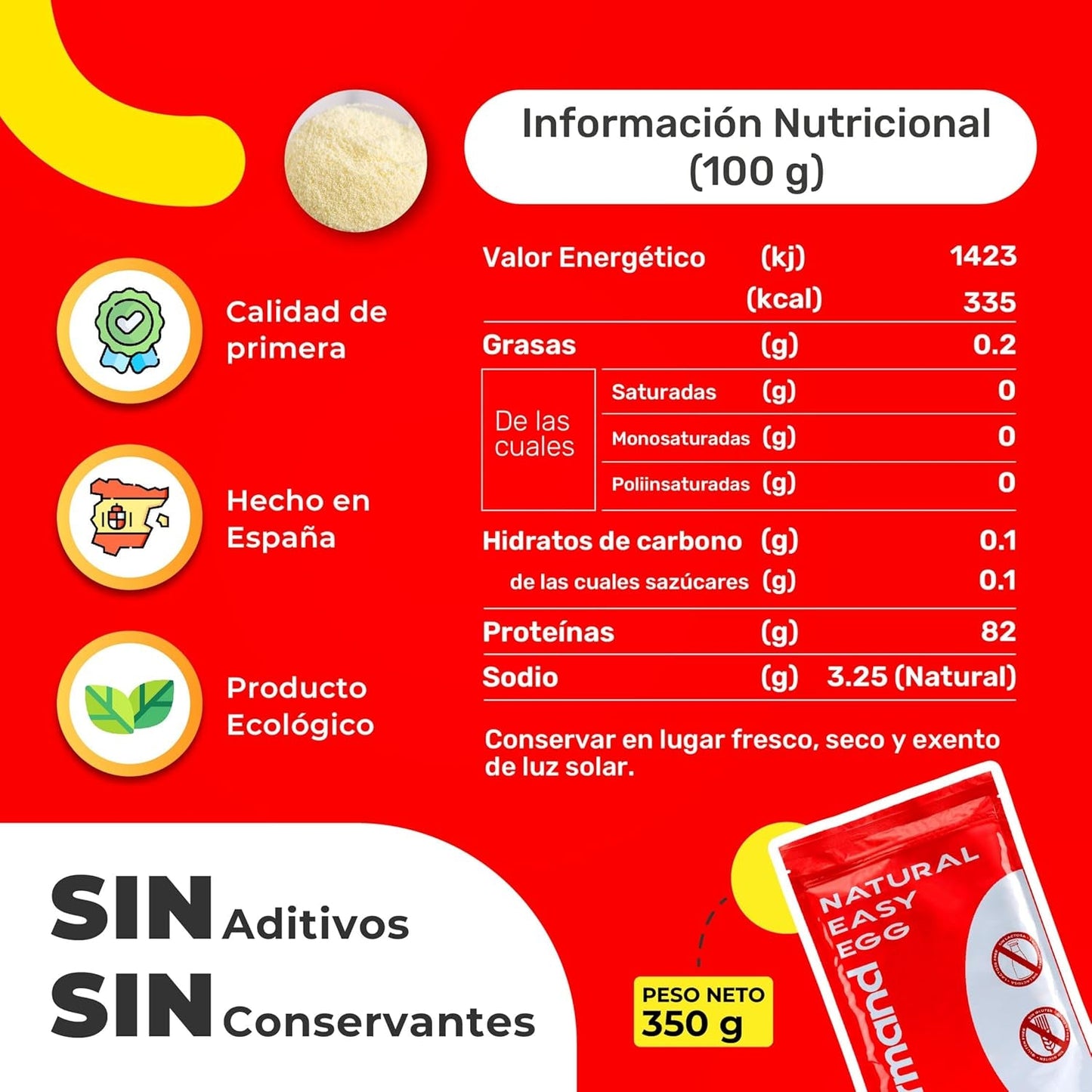 Eiklarpulver (350g) | Getrocknetes Eiklar Pulver | Eialbumin voor Backen & Kochen | Ohne Zusatztoffe | Lactosevrije verpakking met ritssluiting