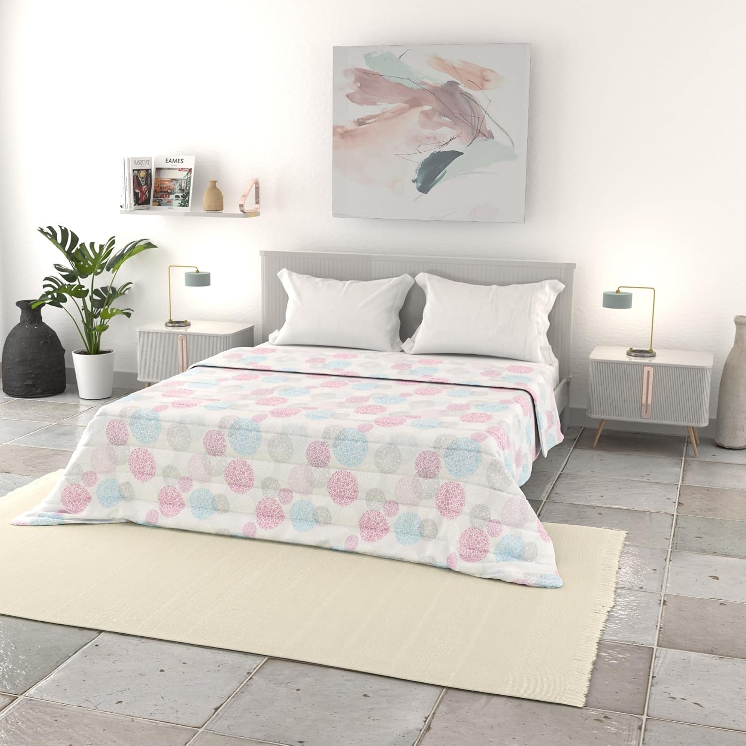 Italiaans beddengoed basic zomerdekbed, bedrukte microvezel, 250X240Cm, cirkel Spreien en dekbedden Naty Shop Molecule 250X240Cm