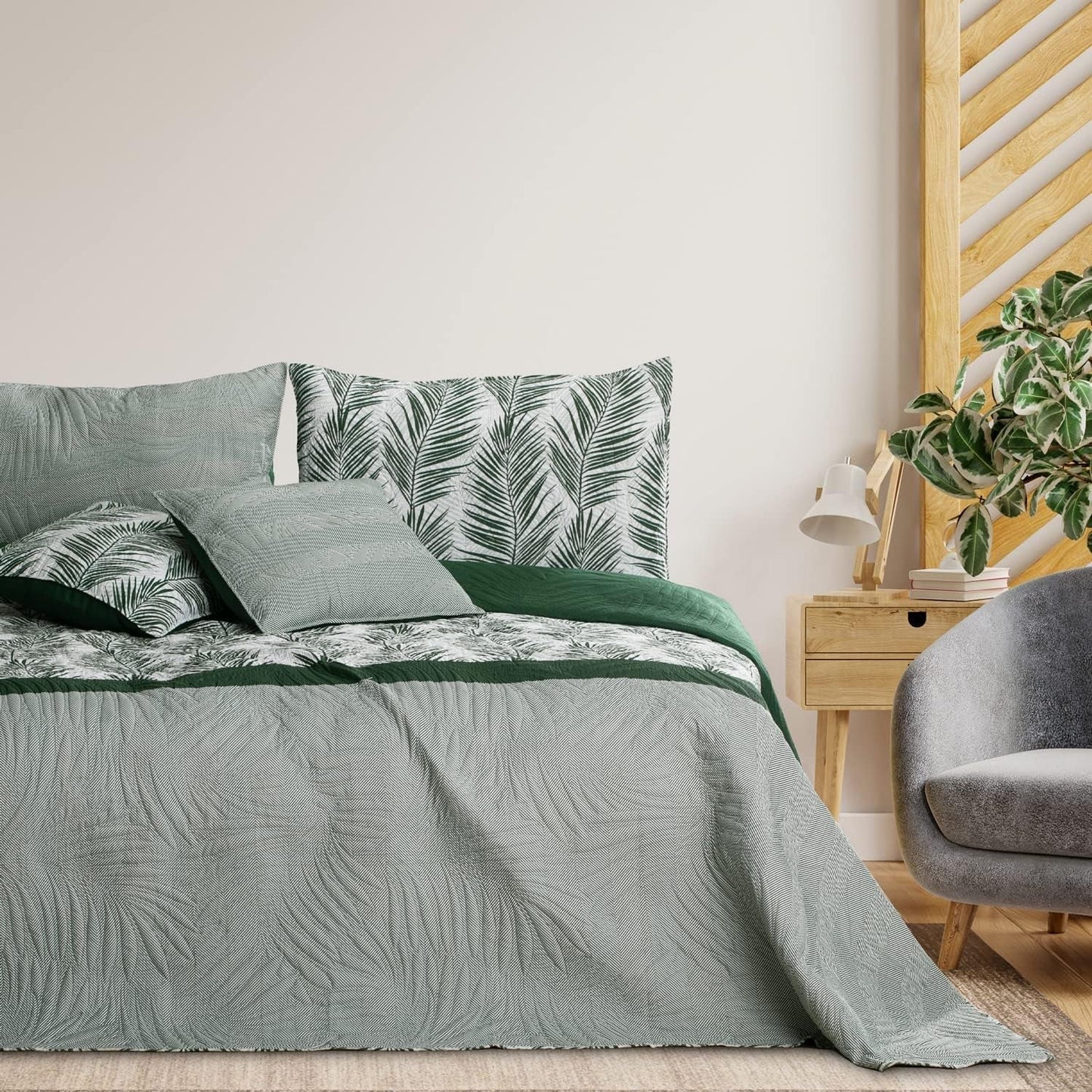 Ameliahome Sprei Sprei 170X210 Cm Dubbelzijdig Onderhoudsvriendelijk Sprei Plantpatroon Groen Wit Tropisch Bonaire Bedden en Dekens Besuche den AmeliaHome-Store
