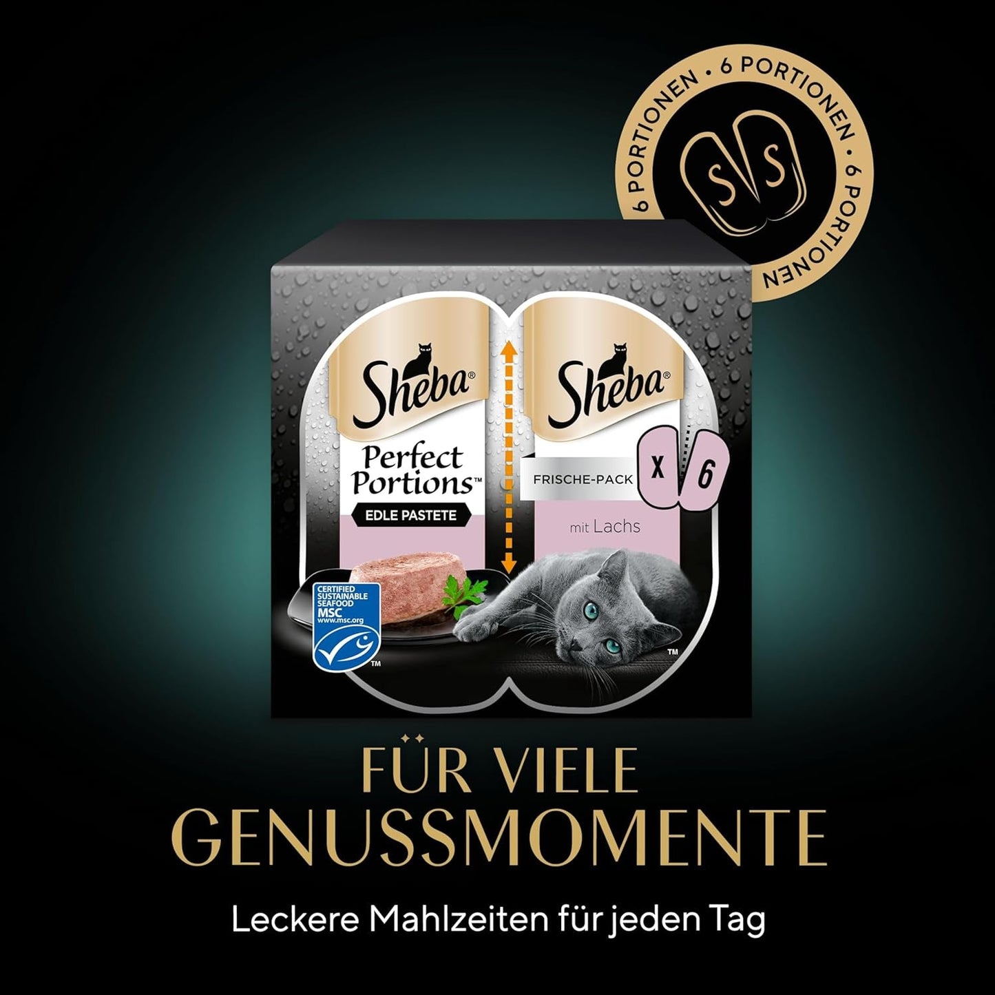 SHEBA Perfect PORTIONS paté voor katten met zalm, MSC gecertificeerd, 8 x 3 x (2 x 37,5 g) = 225 g (verpakking wordt bijgewerkt)