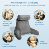 Ella Leeskussen voor bed en bank met afneembare nekrol - Rugkussen voor bed - Memory Foam Leeskussen met armleuningen, Ideaal om te lezen, TV te kijken, te ontspannen of als rugsteun - Grijs