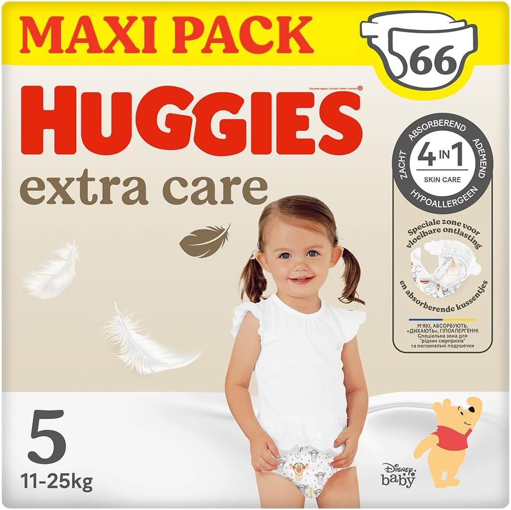 Huggies Extra Care Babyluiers met Disney, maat 5 (12-22 kg), 2 stuks x 33 luiers, totaal 66 luiers