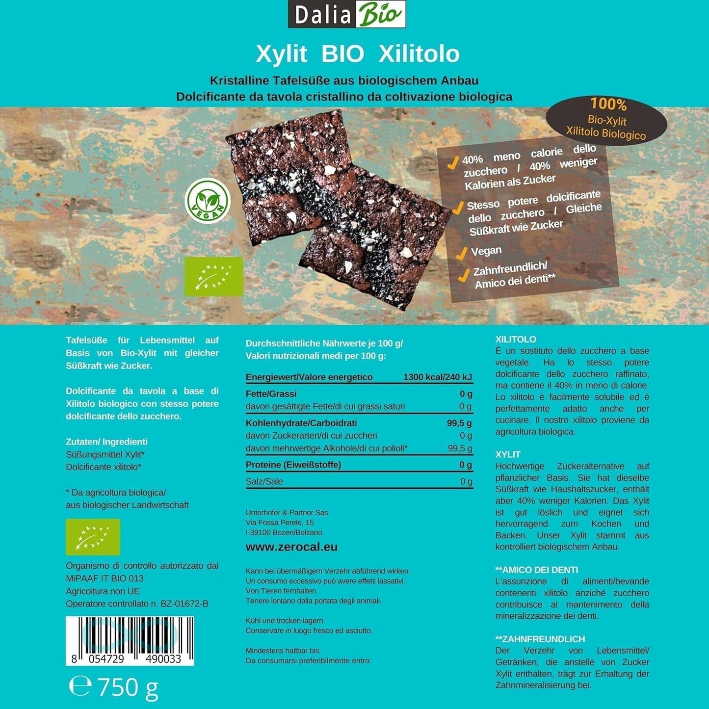 Bio Xylitol Bio | Aus Biologischer Landwirtschaft | 40% minder calorieën Zahnfreundlich | Ideal Zum Kochen Und Backen, 750 G Zoetstoffen Naty Shop