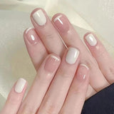 24pcs Franse pers op korte nagels Doodskist Kunstnagels Koraalroze Ombre Zelfklevende nagels Ballerina Nagelset Acryl Nageltips Dames Lente Zomer Nagelaccessoires