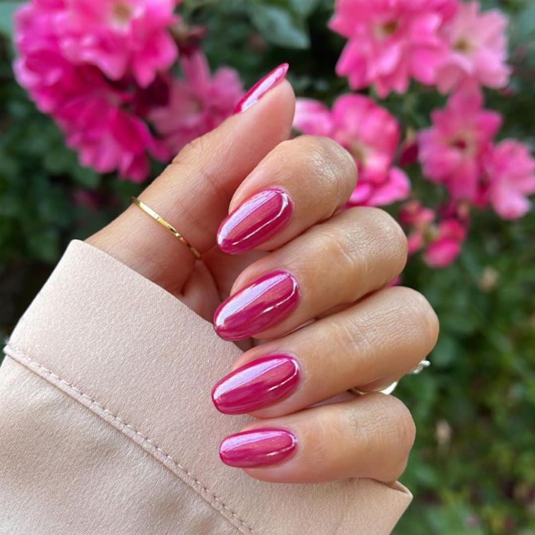 Zelfklevende chroomnagels - Medium amandelbruin Glitterlijm op nagels Glitter nepnagels Lijm op kunstnagels Geglazuurde acrylnagels voor dames 24 stuks