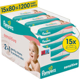 Pampers Sensitive babydoekjes, 15 stuks van 80 doekjes, 1200 babydoekjes, 2-in-1 zachte reiniging en huidbescherming