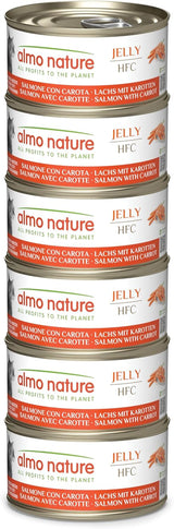 Almo Nature HFC Jelly - Natvoer voor volwassen katten - Zalm en Wortelen - Menselijke kwaliteit, Glutenvrij - 6 x 70g