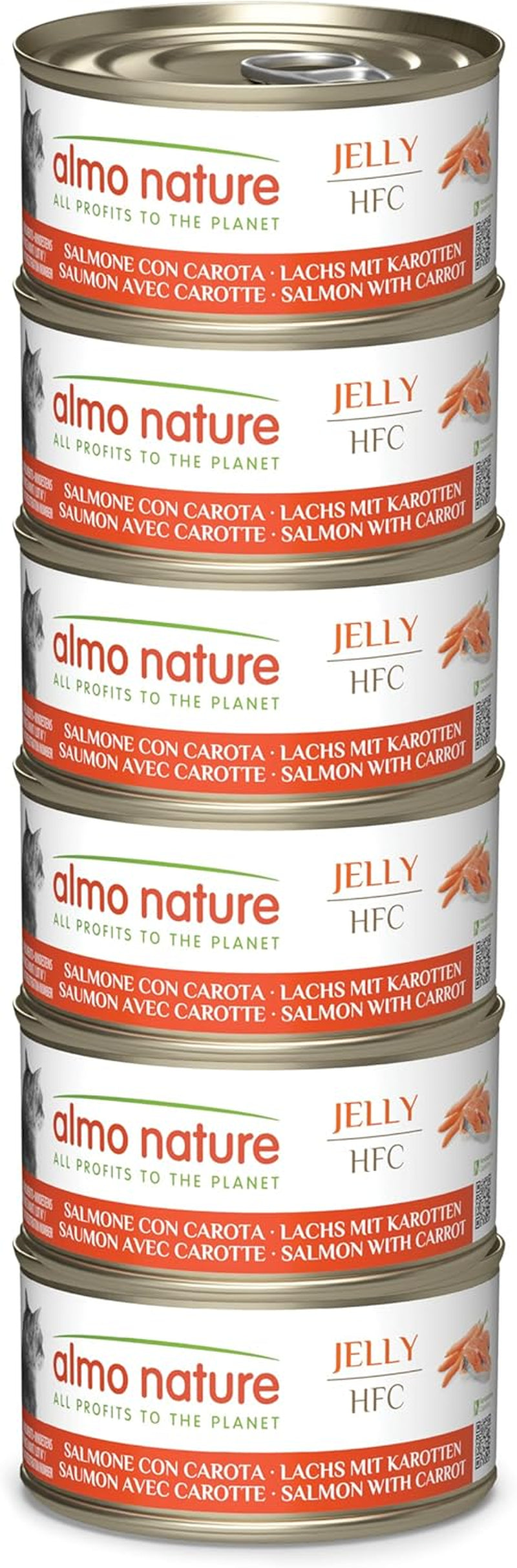 Almo Nature HFC Jelly - Natvoer voor volwassen katten - Zalm en Wortelen - Menselijke kwaliteit, Glutenvrij - 6 x 70g