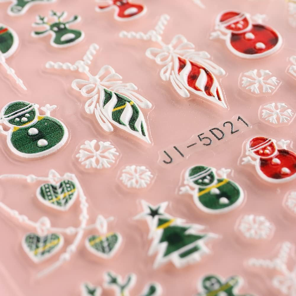 5 Blatt 3D Nagelsticker Weihnachten Nagelaufkleber 5D Stereoskopisch Selbstklebend Schneeflocke-Weihnachtswinterurlaub Nail Art Sticker Decoratie Nageldesign Zubehör