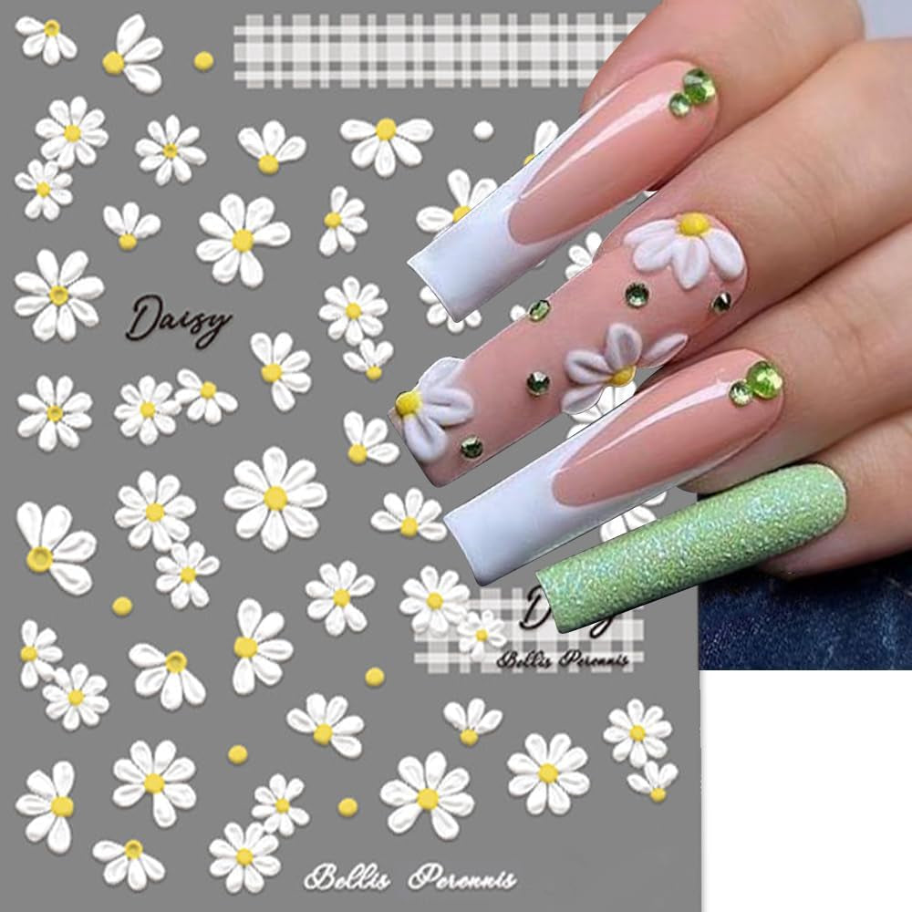 5D Reliëf Witte Madeliefjes Nagelstickers Bloemen Nagelstickers Bloemen Folie Zelfklevende Stickers Nail Art Stickers Madeliefjes Nageldecoratie Accessoires Bloemendesign Stickers Nail Art