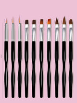 Nail Art Pinsel Set, 10-delige Nageldesign Malerei Pinsel, Professionelle Nail Art Design Pinsel, Nail Fine Liner Pinsel, Zwart