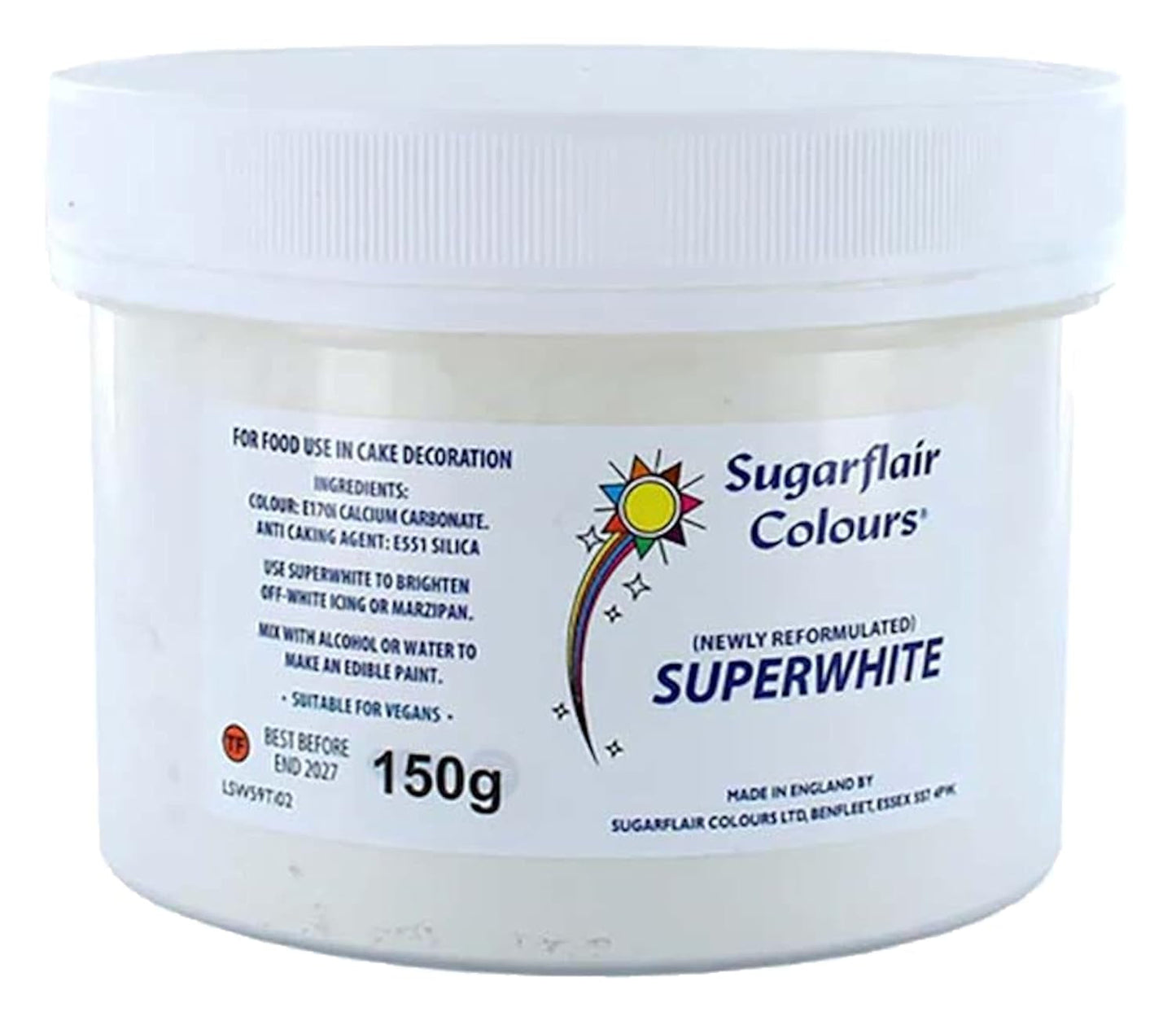 Sugarflair Superwhite Icing Bleach, Icing Bleach voor Royal Icing, extra witte eetbare kleurstof - 150g