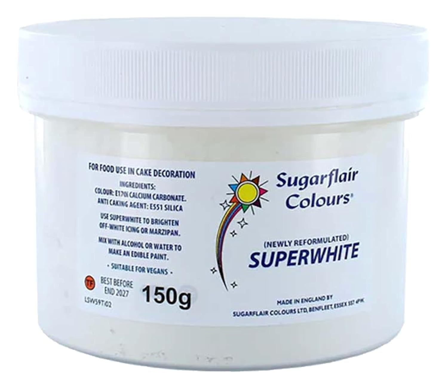 Sugarflair Superwhite Icing Bleach, Icing Bleach voor Royal Icing, extra witte eetbare kleurstof - 150g