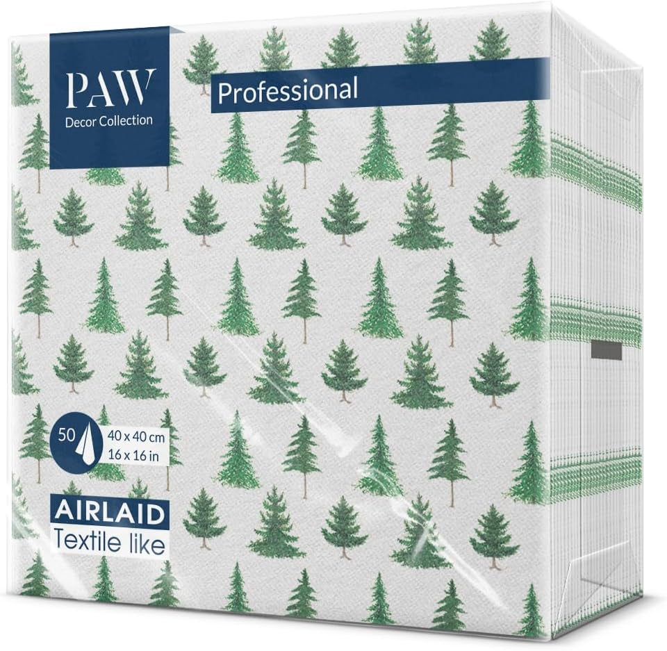 PAW - Airlaid servetten (40 x 40 cm) I 50 stuks I Perfect voor Kerstmis, winter en feestdagen I Kerstavond tafeldecoraties I Airlaid stofachtige servetten Wintertakken I Wintertakken