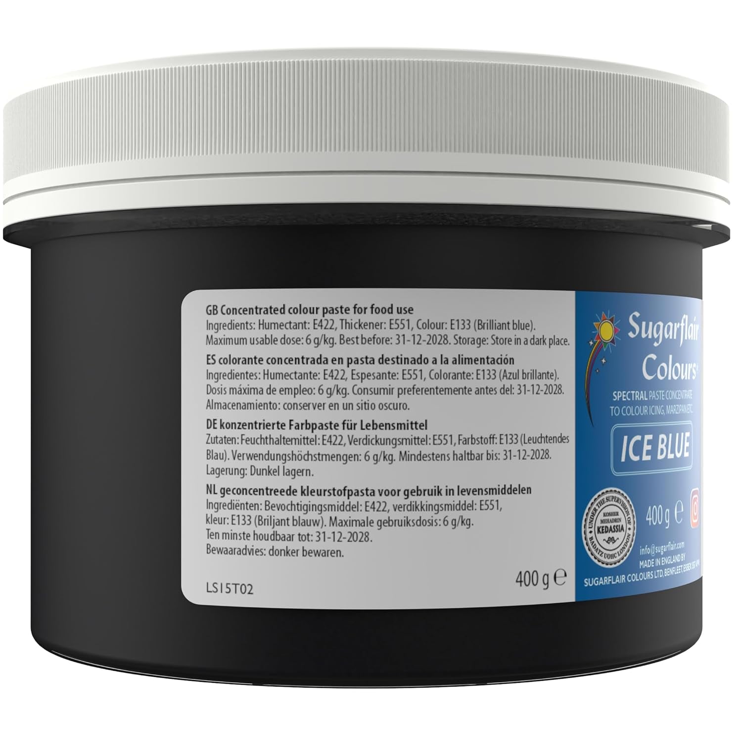 Sugarflair Ijsblauwe Pasta Kleurstof, Fondant & Marsepein Kleurstof, Spectraal Geconcentreerde Pasta - 400g