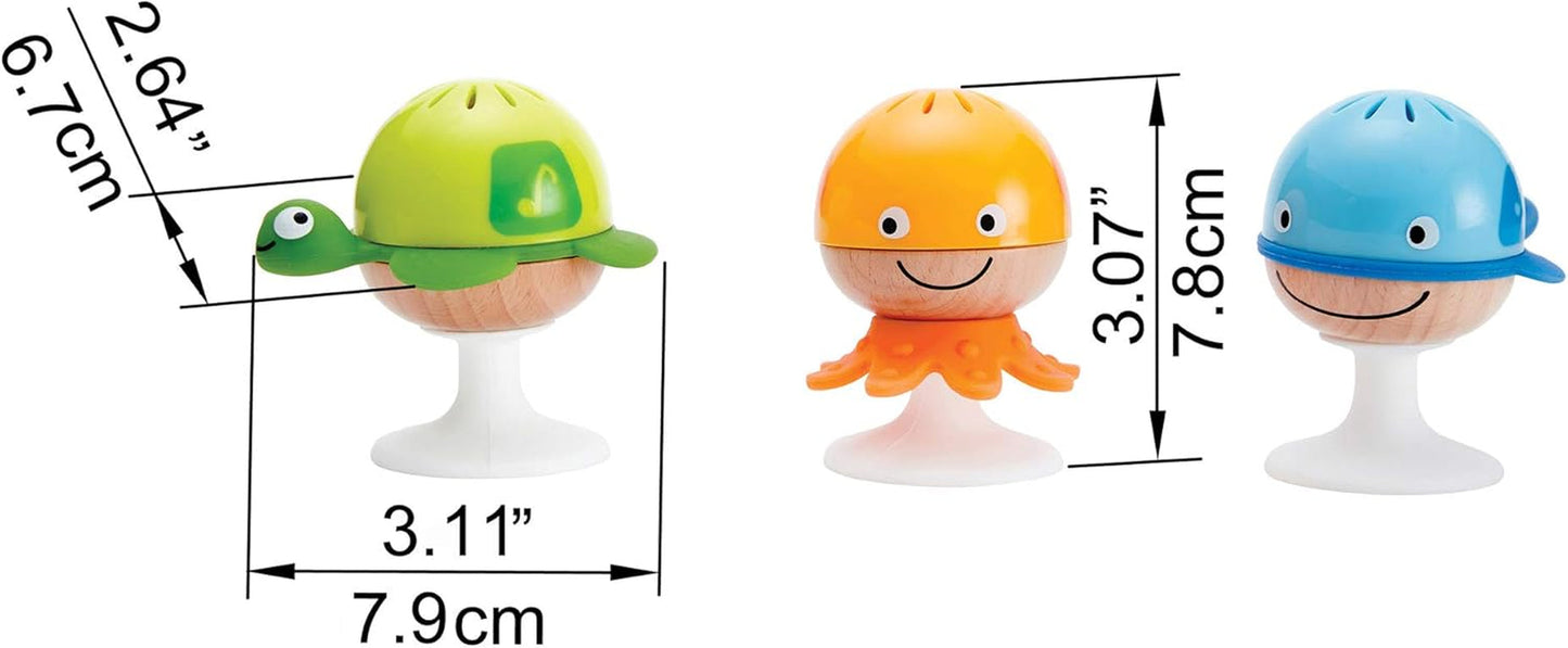 Rammelaarset met zuignap Hape | Drie dieren met bijtringelementen, schildpad, octopus en walvis | Leerspeelgoed vanaf 0 maanden Bebe Toys Naty Shop