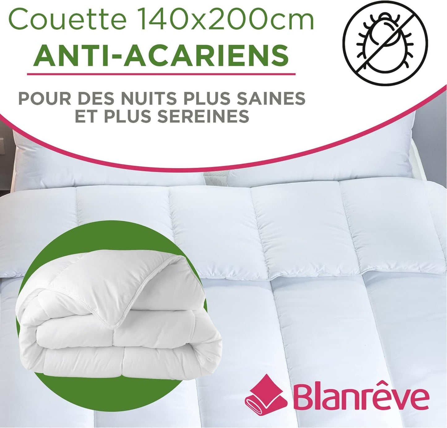 Blanrève - Serenité dekbed - Huisstofmijtbehandeling - Gematigd 300 G/M² - 140 X 200 Cm - Voor eenpersoonsbed - Machinewasbaar, wit Dekbedden en dekbedden Naty Shop