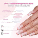 30 stuks Franse nepnagels - lijm op kunstnagels - zachte gelnagels voor dames - acryl zelfklevende nagels vierkante manicure (Frans roze)