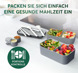 Umami lunchbox voor volwassenen, stapelbare bentobox met 4 bestek en vakken, lunchbox voor volwassenen, saladecontainer voor onderweg, picknick-/kantoorlunchbox, houtskoolgrijs, 1500 ml voedselbewaardozen Naty Shop