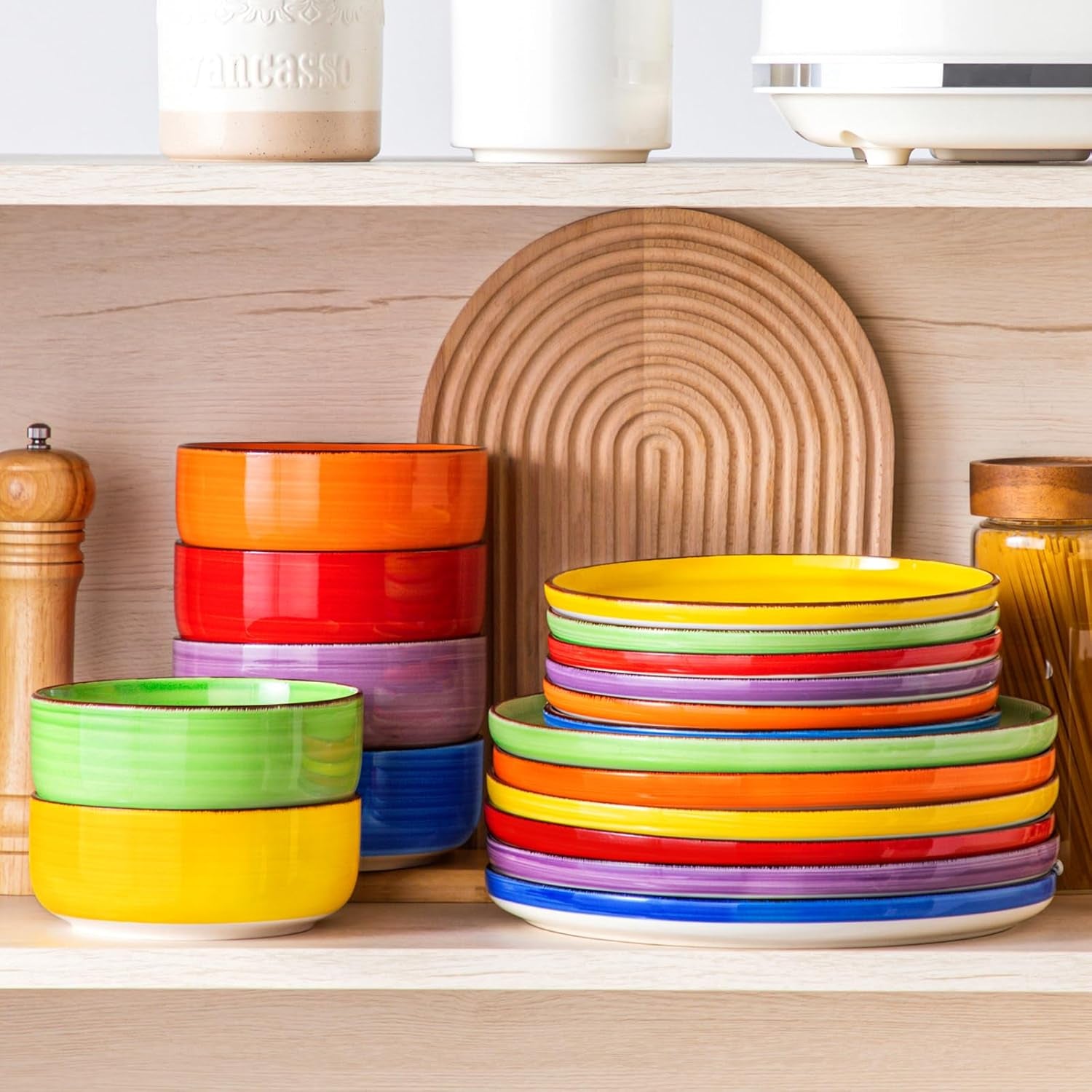 6-persoons serviesset Vancasso Bonita 18-delige steengoed servies kom en bordenset rond servies combinatie van 6 dinerborden saladeborden en schalen per stuk