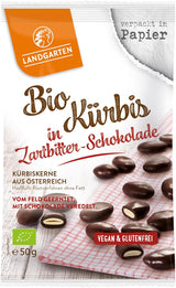 Landgarten Biologische pompoenpitten in pure chocolade - Veganistische geroosterde chocoladesnack met pompoenpitten - Bron van magnesium - 1 x 50 g