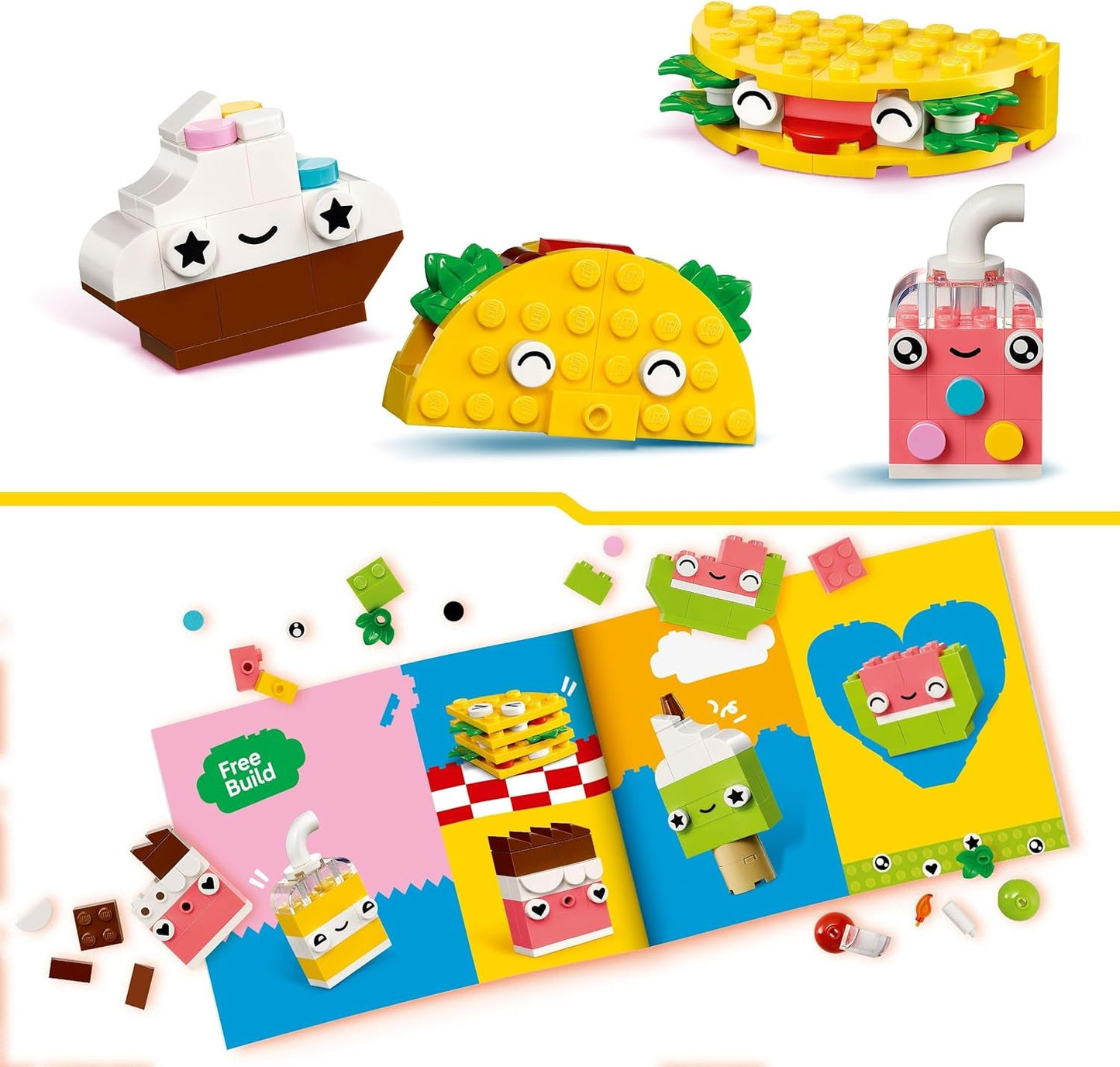 LEGO Classic Creatief snackbouwplezier, voedselspeelgoed voor fantasierijk rollenspel, bouwset voor jongens en meisjes vanaf 4 jaar, cupcake, avocado, ijslolly en taco 11039 Bouwsets Besuche in LEGO-Store