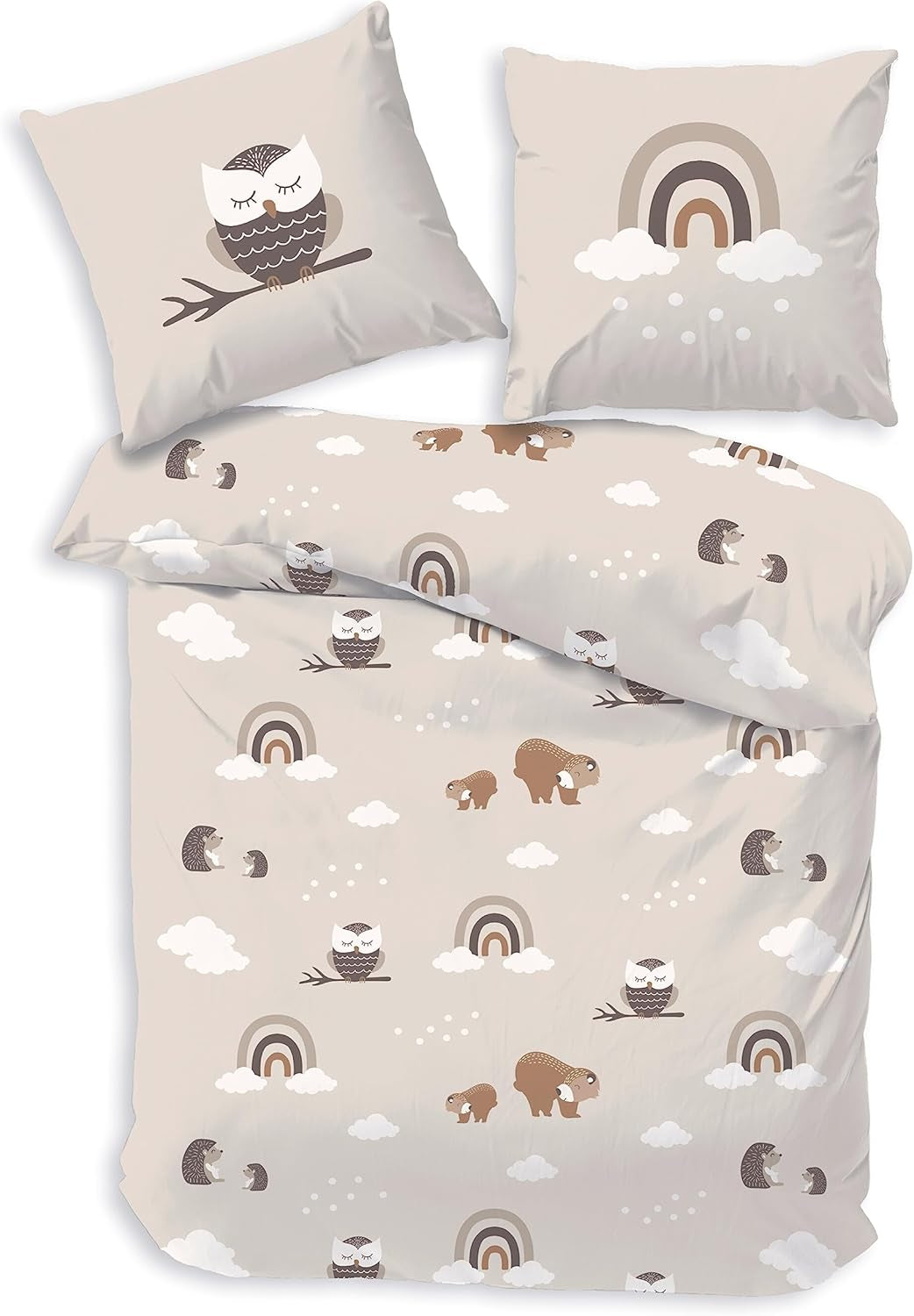 Kinderbedlinnen, vos, uil en bosdieren, 100% katoen Beddengoed - kinderen Naty Shop Uil