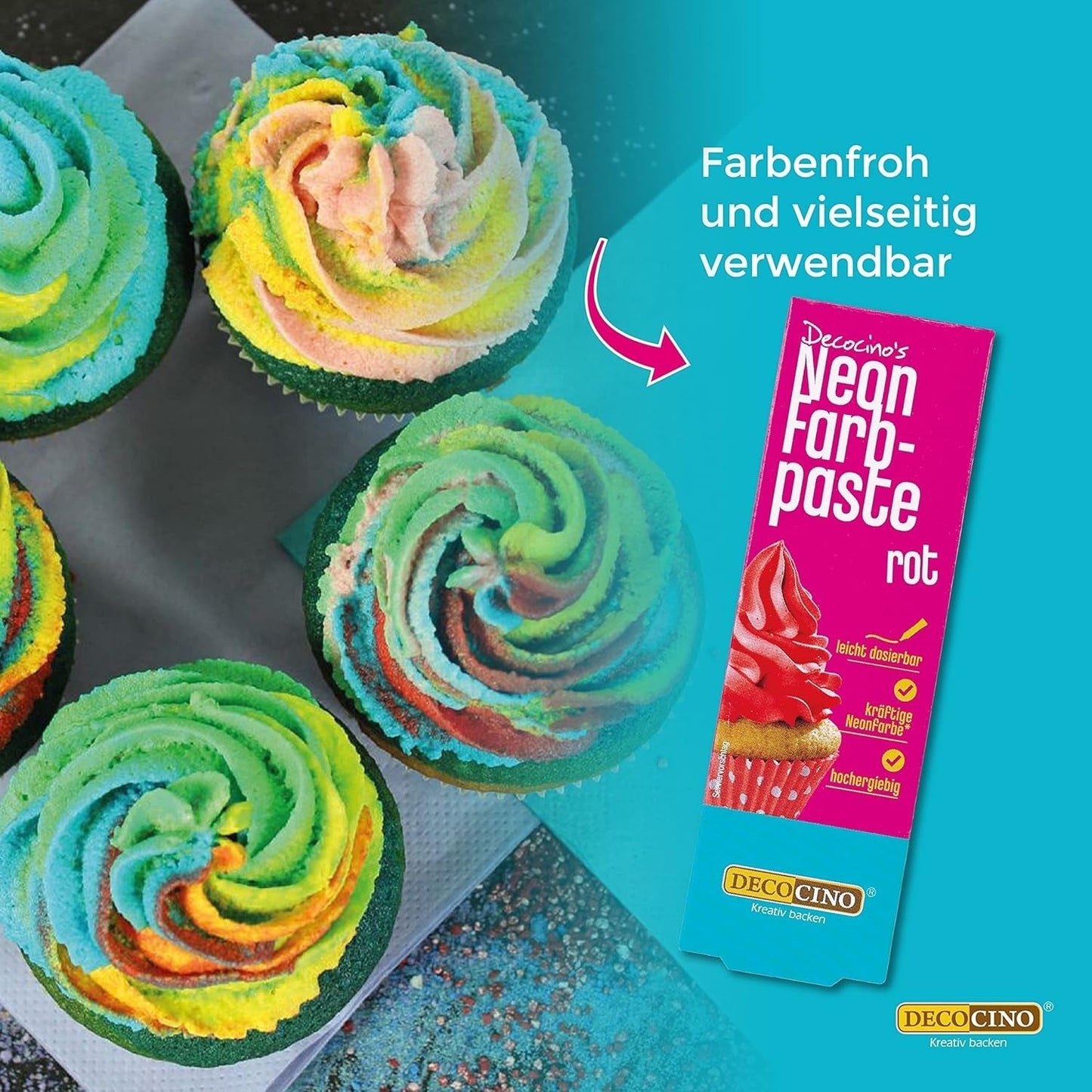 Decocino Neon Voedselpasta Rood - Hoge dosis kleurstof - Voor het kleuren van taarten, muffins, cupcakes - Smaakloos