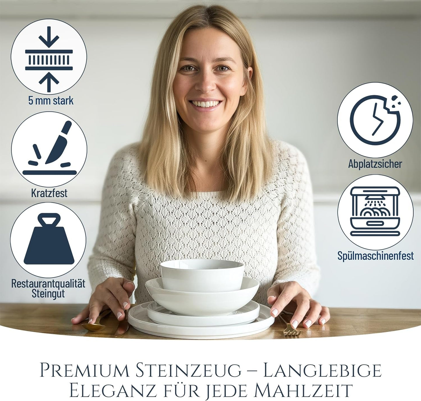 Crystal 48-delige porseleinen serviesset TESTWINNAAR Helder porseleinen serviesset kommen en borden servies voor 12 Pure Living serviessets in wit