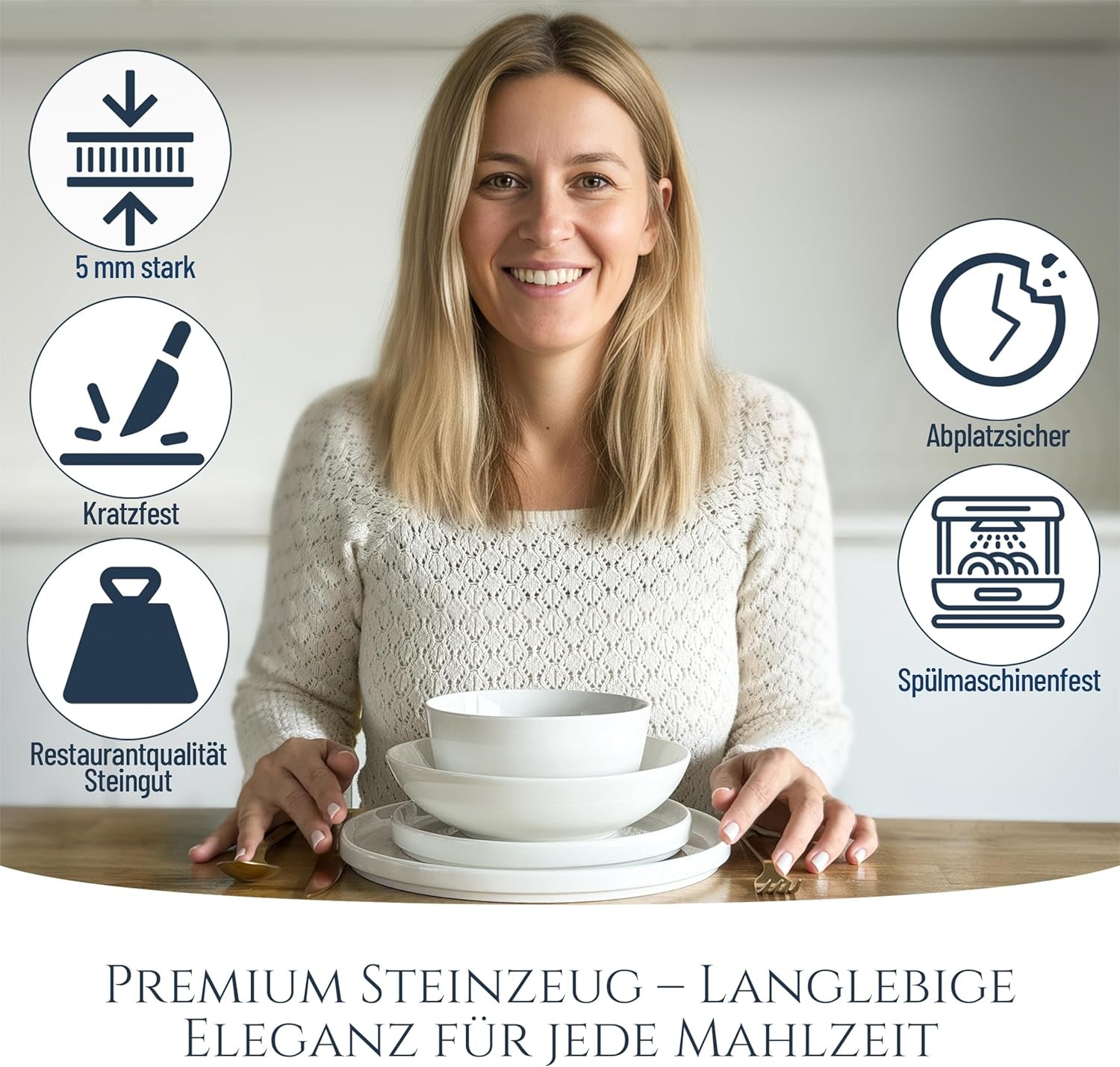 Crystal 48-delige porseleinen serviesset TESTWINNAAR Helder porseleinen serviesset kommen en borden servies voor 12 Pure Living serviessets in wit