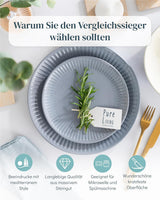 Keramisch servies voor 6 personen, Hygge, 24-delig. TESTWINNAAR Dromerig Scandinavisch aardewerk servies kom en bordenset servies voor 6 Pure Living serviessets in grijsblauw