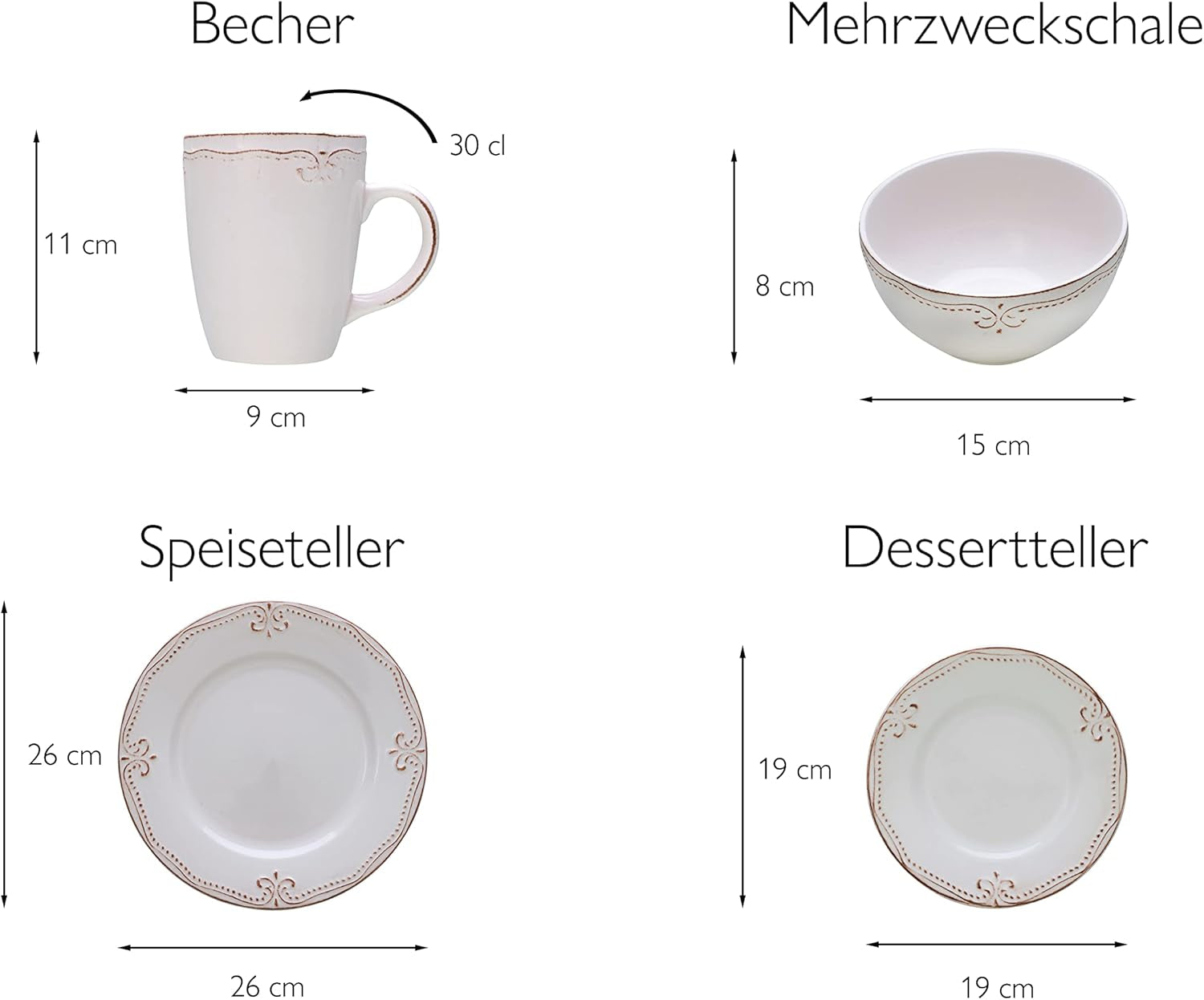 CreaTable, 23601, Romantic Vintage Series, 16-delige serviesset voor 4 personen, porseleinen combinatieservies, vaatwasmachine- en magnetronbestendig, kwaliteitsproductie