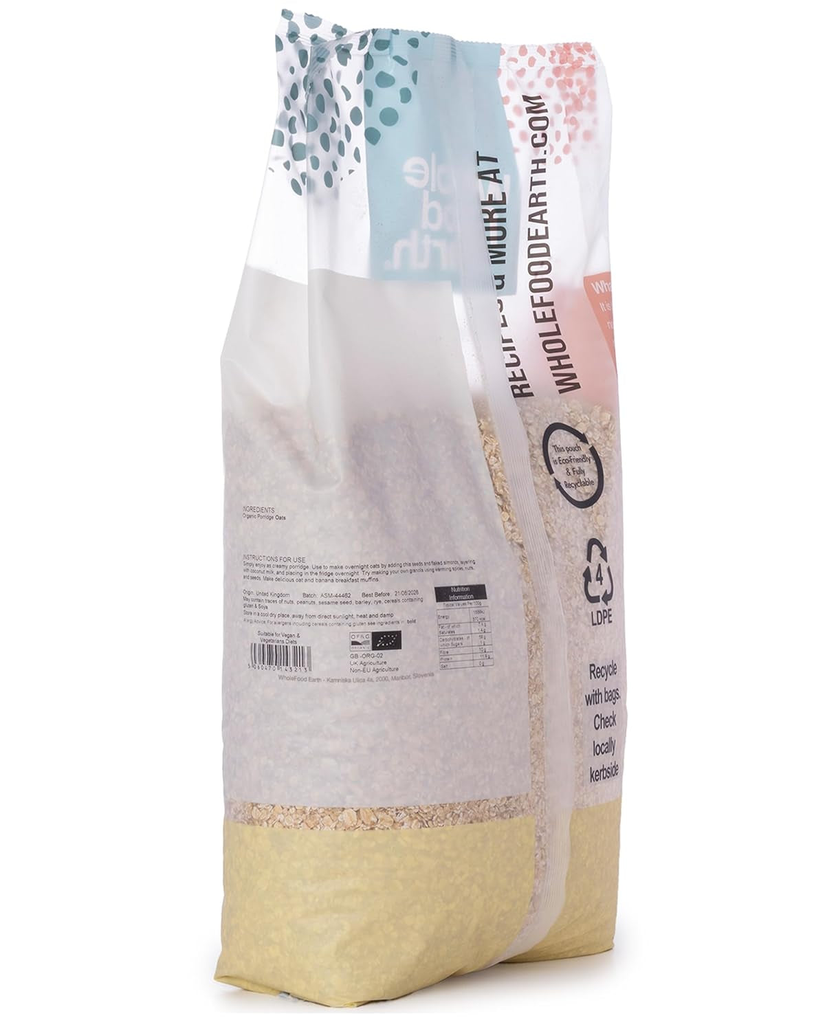 Wholefood Earth - Biologische Havermoutpap 3 kg | Niet-GMO | Veganistisch | Rijk aan vezels