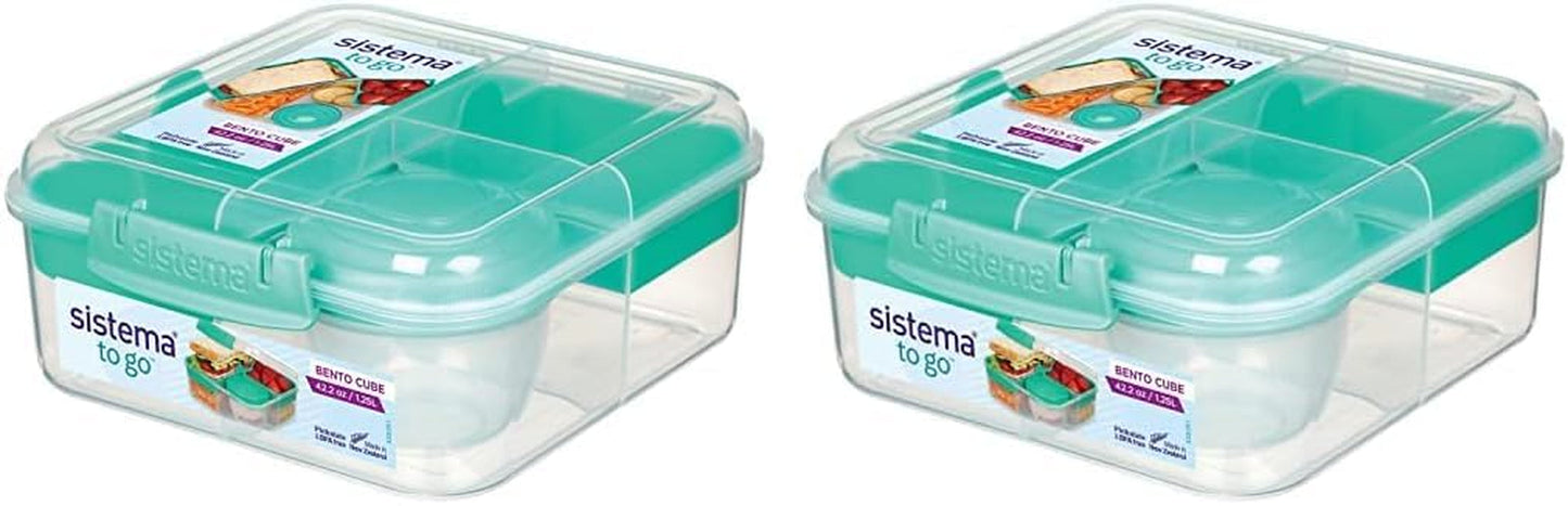 Bento Box TO GO lunchboxsysteem met vakken | Lunchbox van 1,25 L met yoghurt-/fruitcontainer | voor kinderen en volwassenen l | BPA-vrij Minty Teal [21685-8T], Mintgroen Naty Shop Voedselbewaardozen Mintgroen 1,25 Liter (Pak van 2)
