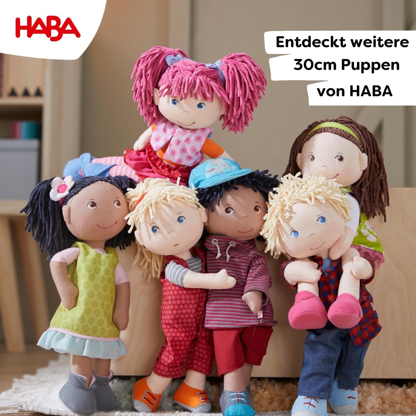 HABA Lily Lou pop - Zachte stoffen pop vanaf 18 maanden - 30 cm met kleding en haar - Ideaal speelkameraadje voor kleine kinderen - 1302842001