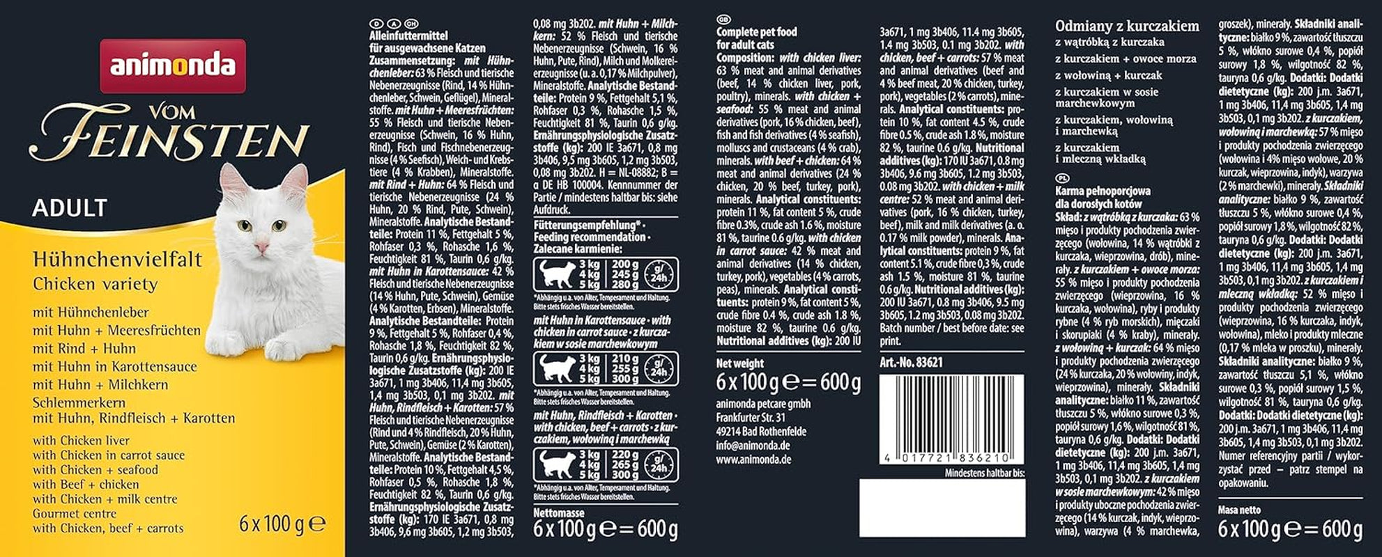 animonda Vom Feinsten Natvoer voor volwassen katten, kippenvariant, 6 x 100 g