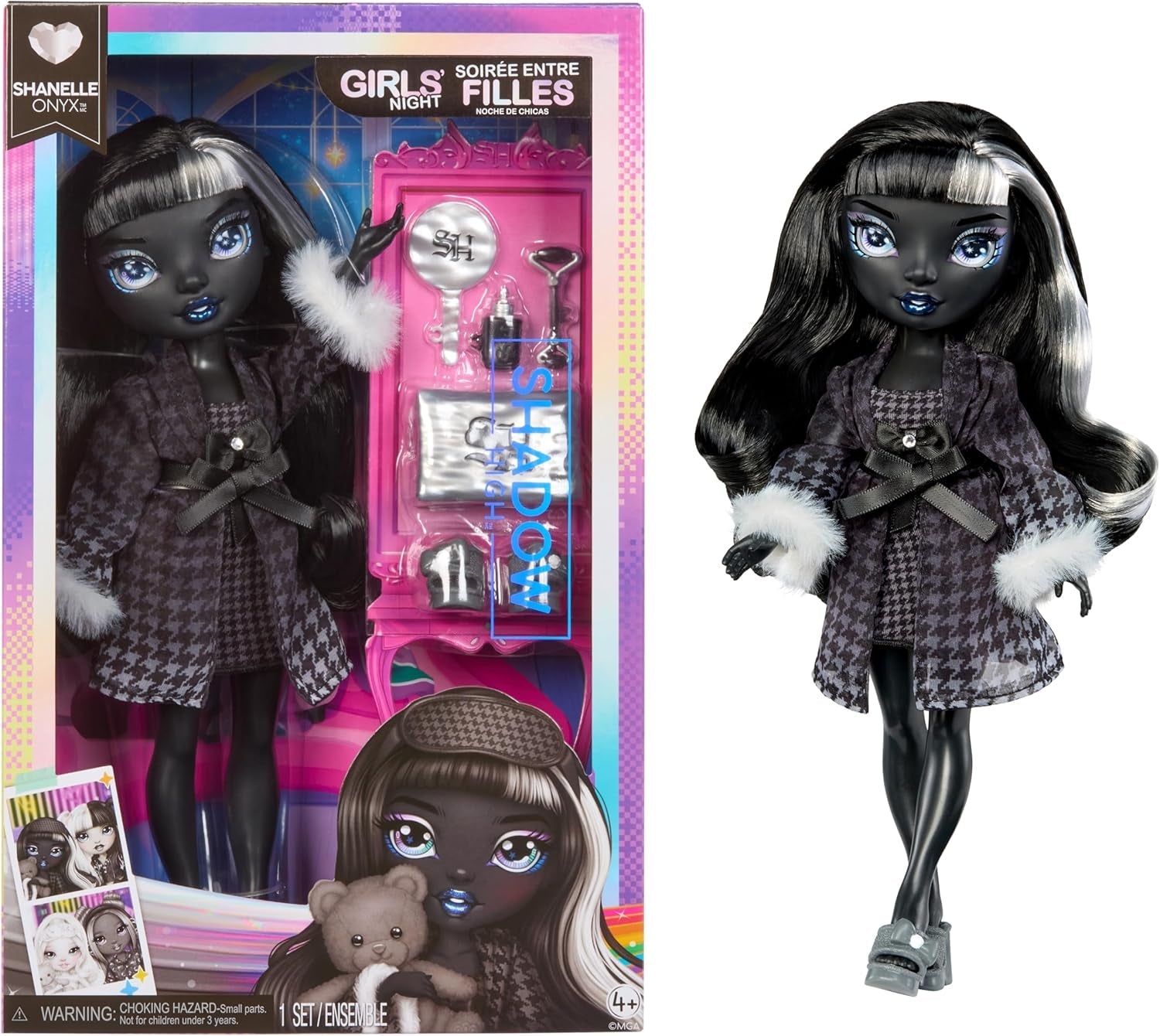 Rainbow High Shadow High Girl's Night - Shanelle Onyx - 28 cm modepop in grijstinten, zwart haar en outfit met accessoires en kam - Voor verzamelaars en kinderen vanaf 6 jaar