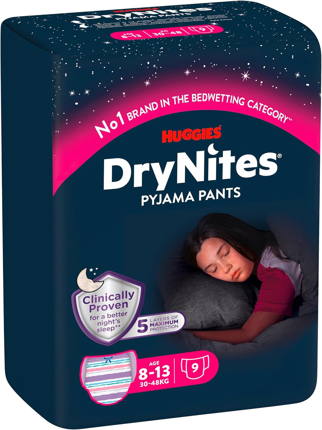 Huggies DryNites Nachtelijke bedplasluiers voor jongens van 13 tot ongeveer 8-13 jaar (30-48kg) 33-delig (3x11) Jumbo Maandpakket XL Luierslipjes Vazba Badproducten