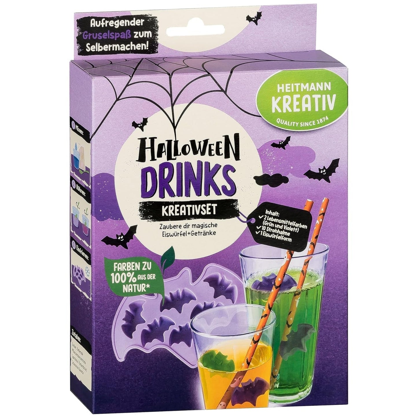 HEITMANN KREATIV - Creatieve Halloween-fruitkauwgomset - Plantaardige poederkleurstoffen - Roze - DIY Ghost Shape Fruitkauwgom met frambozensmaak