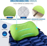 HIKENTURE Opblaasbaar kampeer- / reiskussen met afneembare kussensloop, ergonomisch kussen, comfortabel nekkussen voor reizen / buiten, opblaasbaar reisnekkussen (groen) ... Cervicale orthopedische kussens Naty Shop